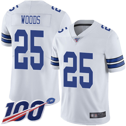 Men Dallas Cowboys Limited White Xavier Woods Road #25 100th Season Vapor Untouchable NFL Jersey